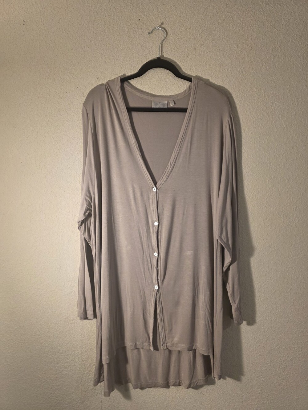 Taupe Button-Front Women's Long Sleeve Top